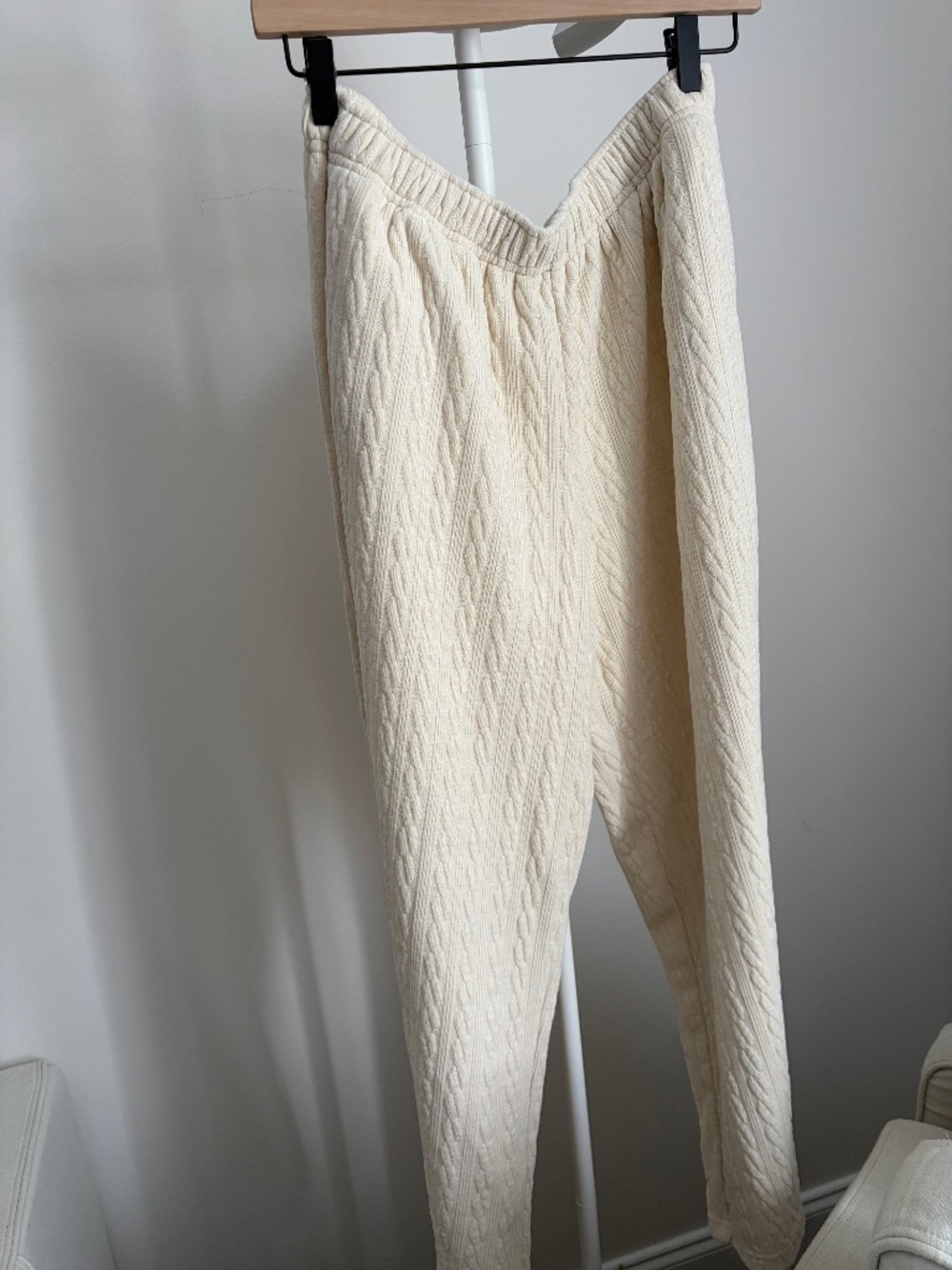 Aerie Cream Cable Knit Wide Leg Lounge Pants